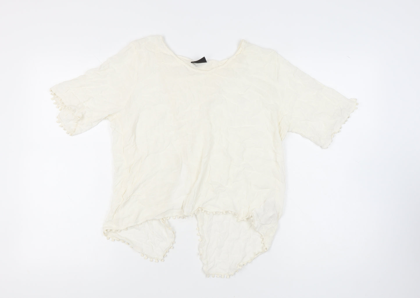 VILA Women’s Ivory Blouse, Medium, Short Sleeve