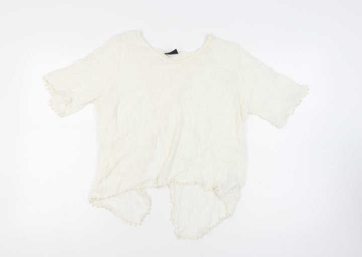 VILA Women’s Ivory Blouse, Medium, Short Sleeve