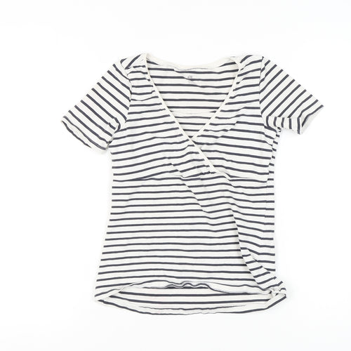 H&M Women's Multicoloured Striped Wrap T-Shirt - Size S