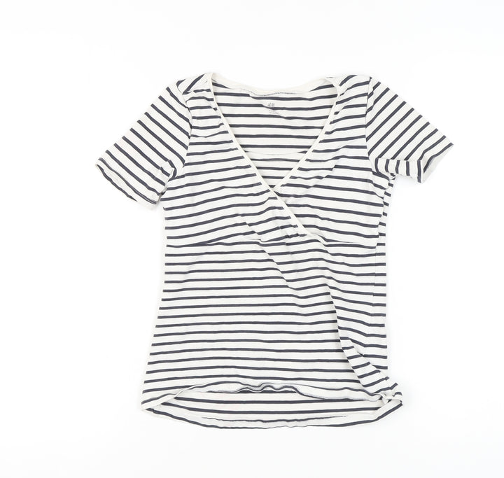 H&M Women's Multicoloured Striped Wrap T-Shirt - Size S