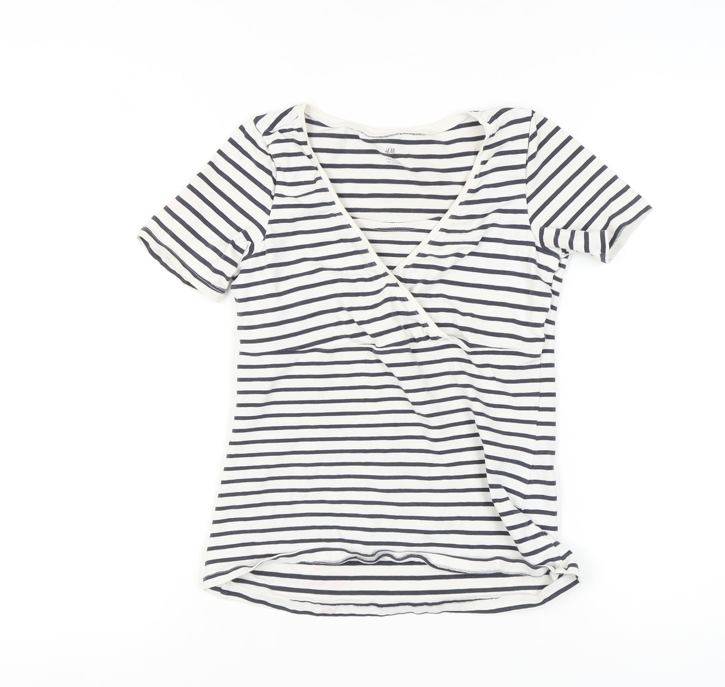 H&M Women's Multicoloured Striped Wrap T-Shirt - Size S
