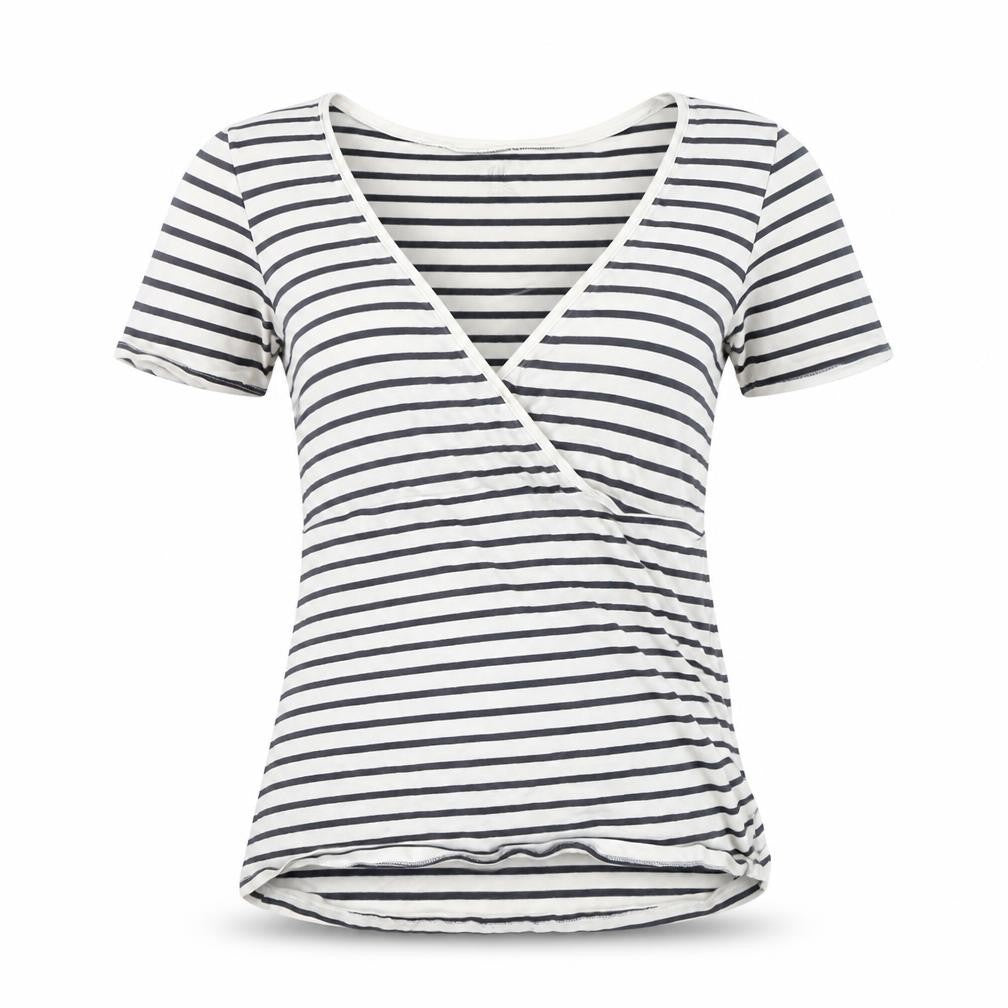 Front view of H&M Women's Multicoloured Striped Wrap T-Shirt -, size S