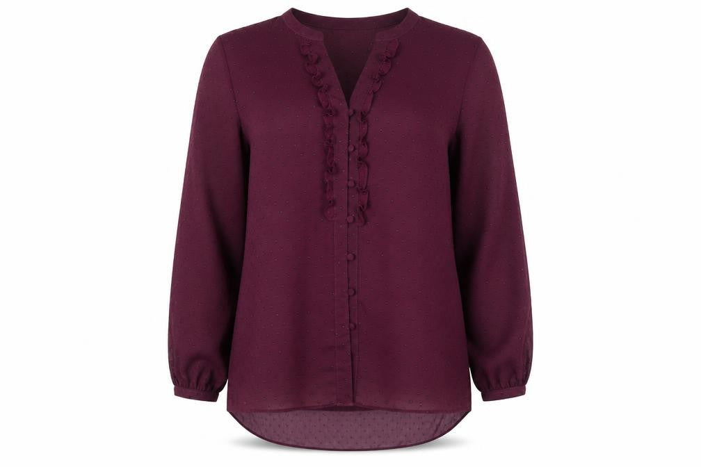 Front view of Wallis Women's Purple Blouse, size 14, with Ruffles