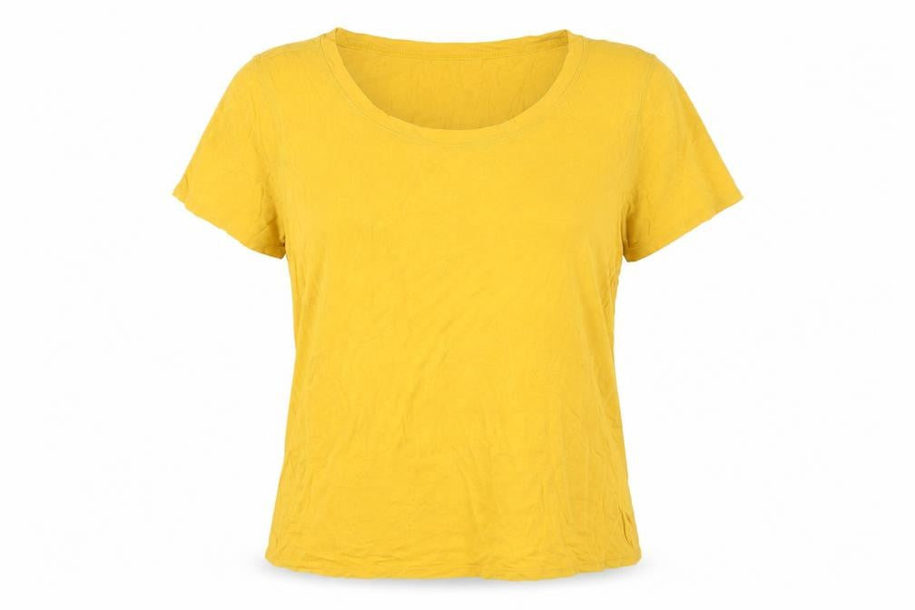 Front view of Jigsaw Women's Yellow Basic Cotton T-Shirt XL
