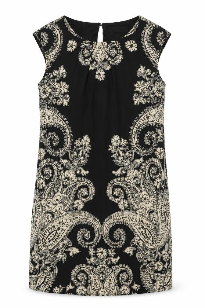 Front view of Wallis Women's Black Paisley Shift Dress, size 12