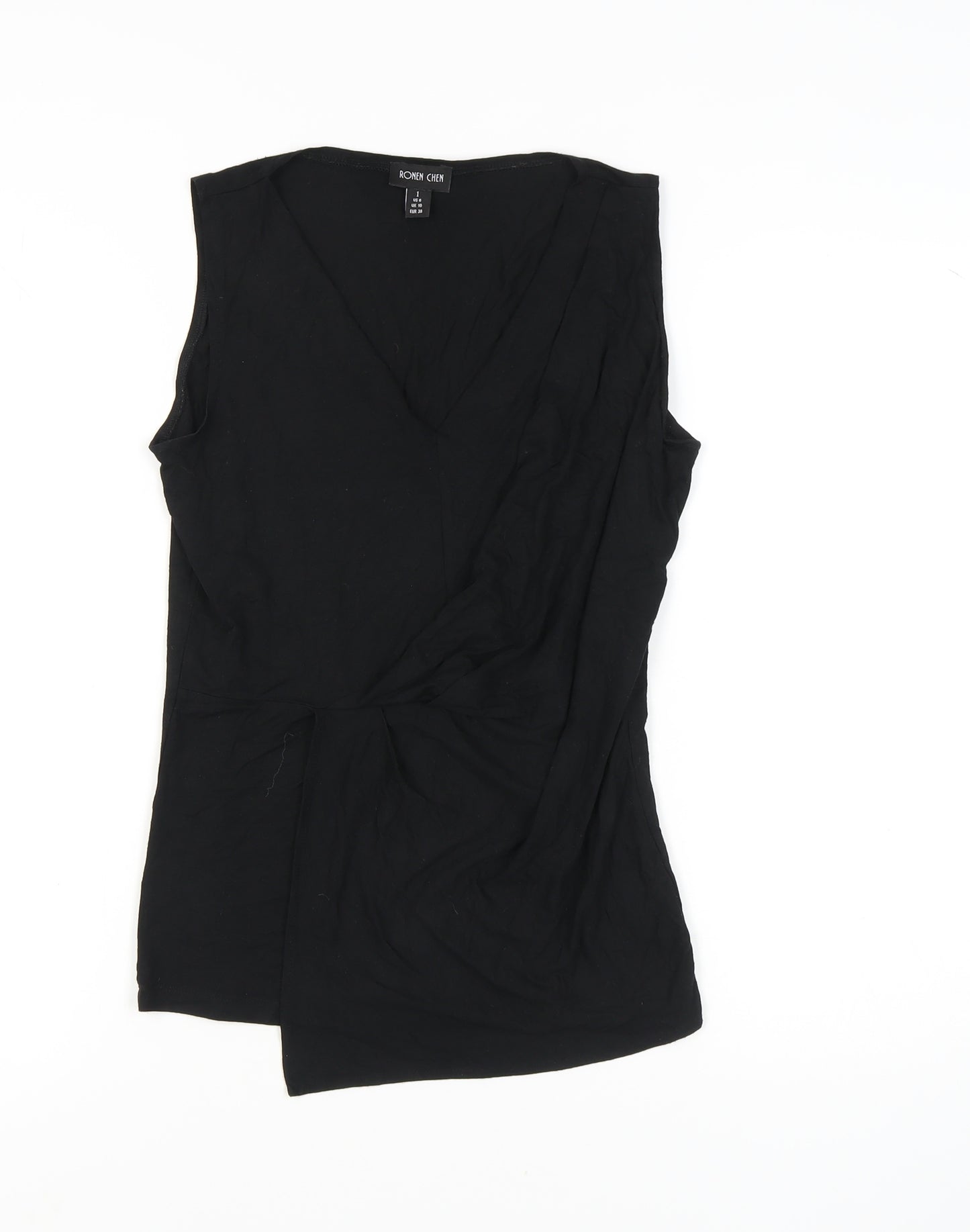 Ronen Chen Women's Black V-Neck Sleeveless Wrap Top