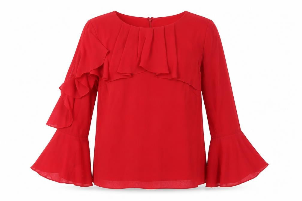 Front view of Coast Women's Red Ruffle Blouse UK 12