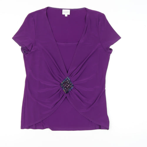 Kaliko Women's Purple Beaded V-Neck T-Shirt Size 14