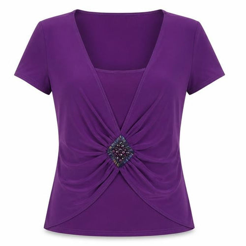 Kaliko Women's Purple Beaded V-Neck T-Shirt Size 14