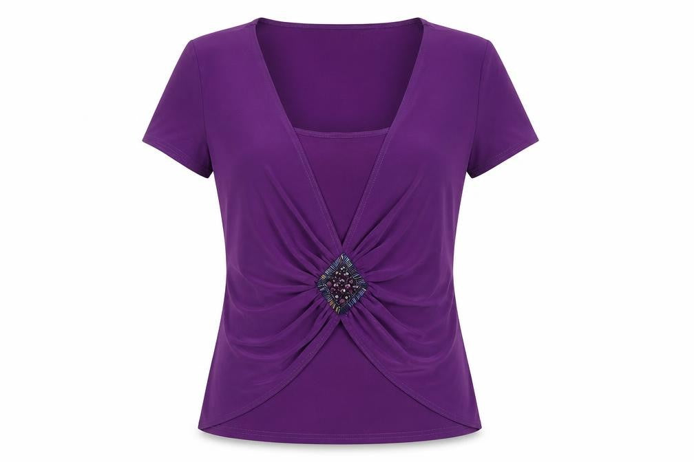 Kaliko Women's Purple Beaded V-Neck T-Shirt Size 14