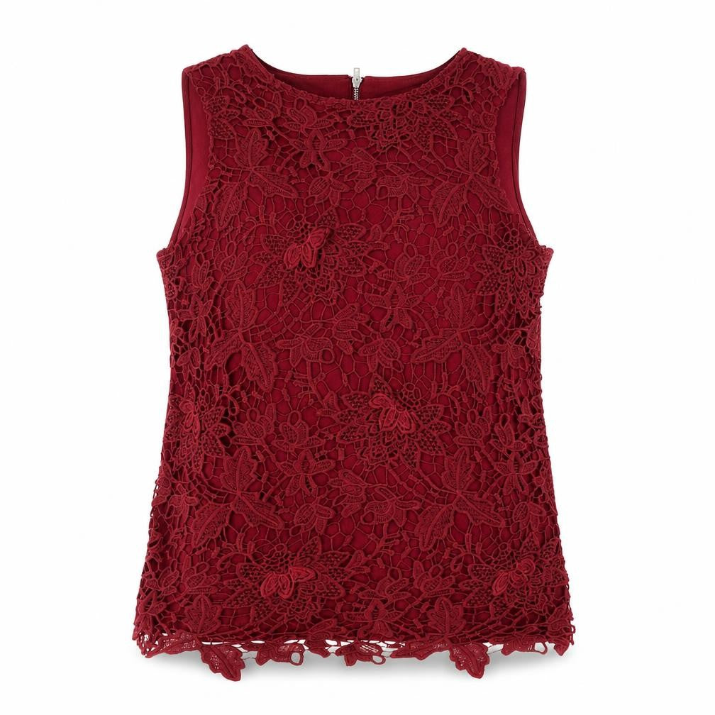 Front view of Warehouse Women's Red Lace Camisole Blouse, size 10