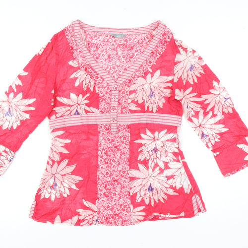 Marks and Spencer Pink Floral 3/4 Sleeve Blouse - Size 8