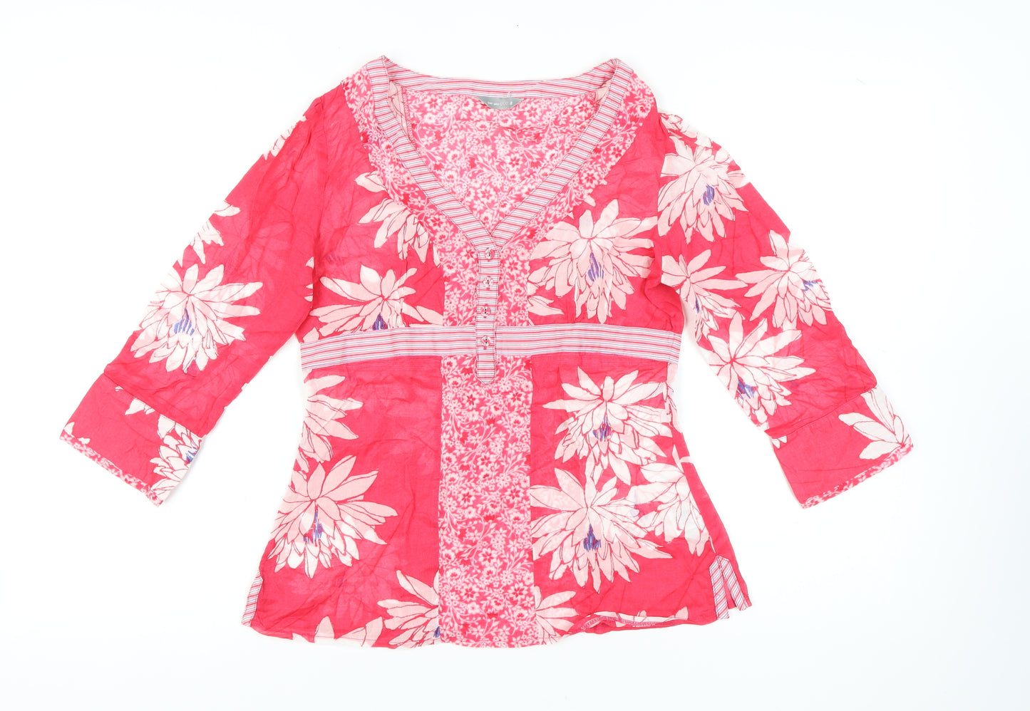 Marks and Spencer Pink Floral 3/4 Sleeve Blouse - Size 8