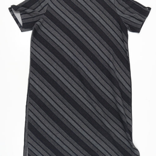 Next Women's Black Grey Striped Shift Dress UK 18