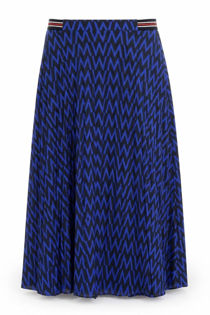Front view of Marks & Spencer Women's Blue Pleated Midi Skirt, size 8