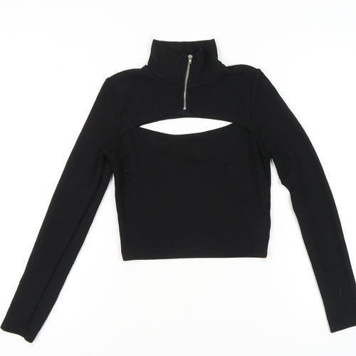 H&M Women's Black Cropped Zip High Neck Top