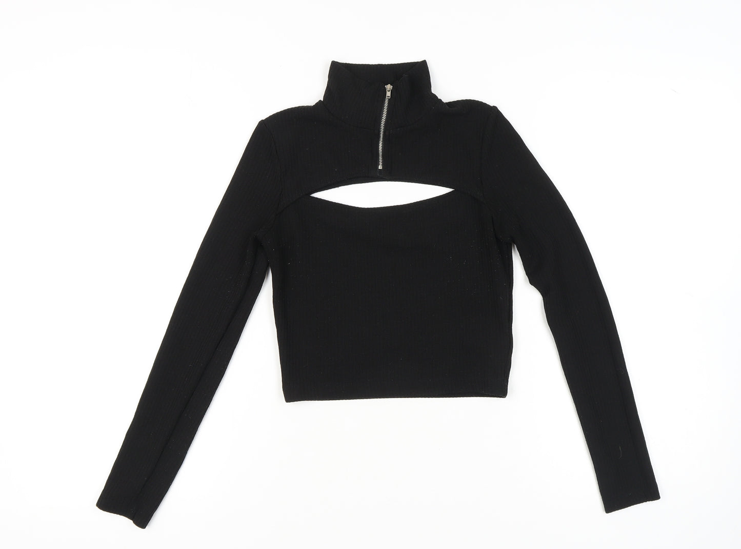 H&M Women's Black Cropped Zip High Neck Top