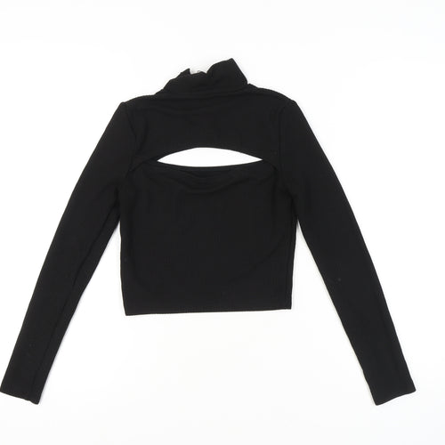 H&M Women's Black Cropped Zip High Neck Top