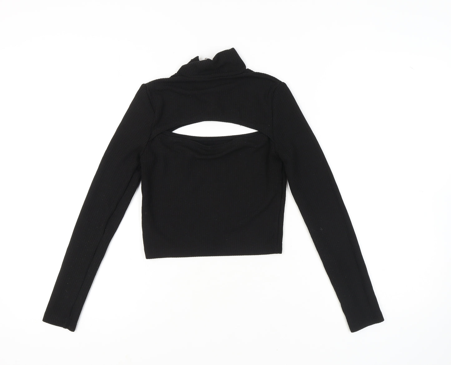 H&M Women's Black Cropped Zip High Neck Top