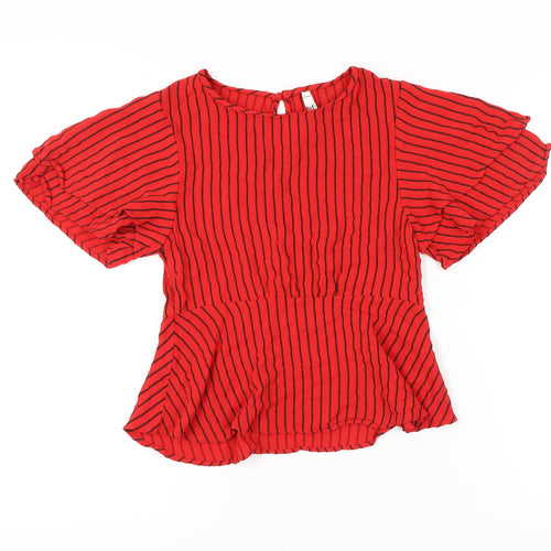 Zara Women's Red Striped Blouse, XS, Short Sleeve
