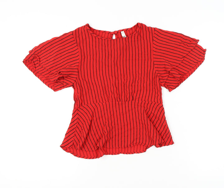 Zara Women's Red Striped Blouse, XS, Short Sleeve
