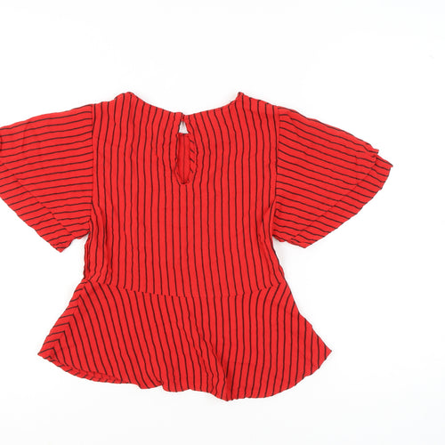 Zara Women's Red Striped Blouse, XS, Short Sleeve