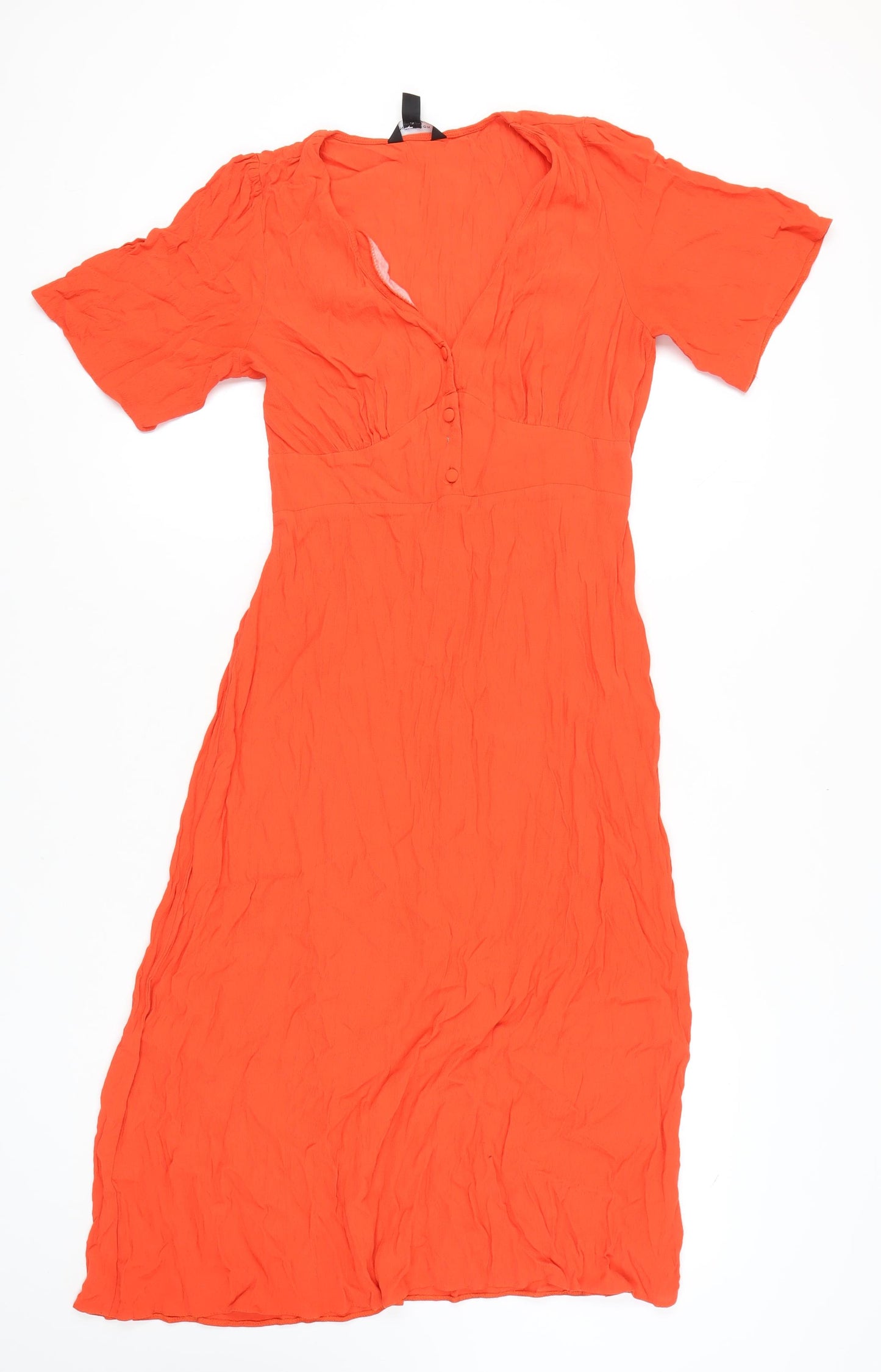 New Look Women's Orange V-Neck Dress UK 12