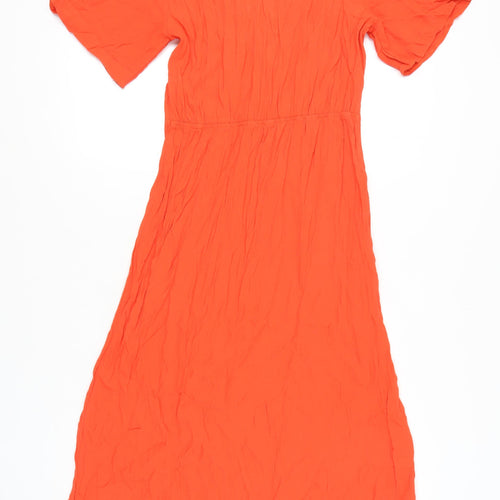 New Look Women's Orange V-Neck Dress UK 12