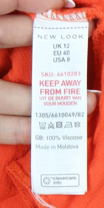 New Look Women's Orange V-Neck Dress UK 12