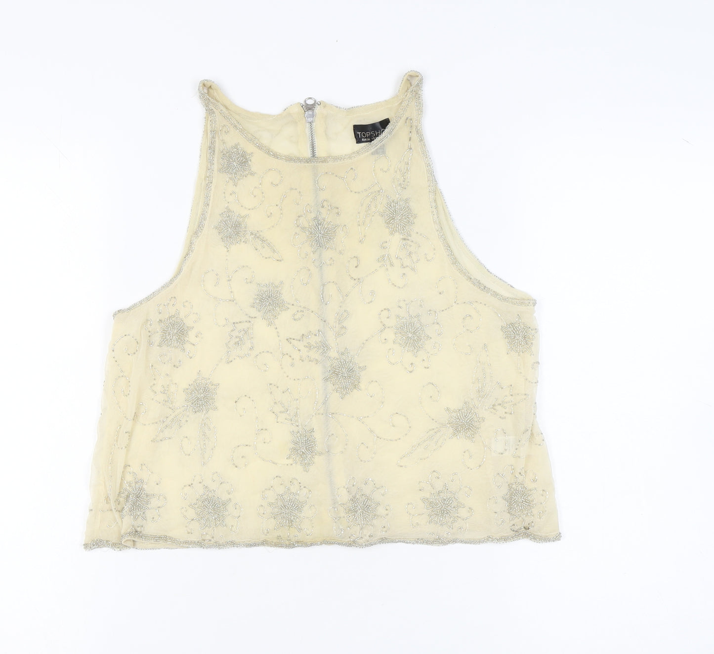 Topshop Women's Ivory Floral Embroidered Tank