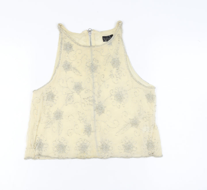 Topshop Women's Ivory Floral Embroidered Tank
