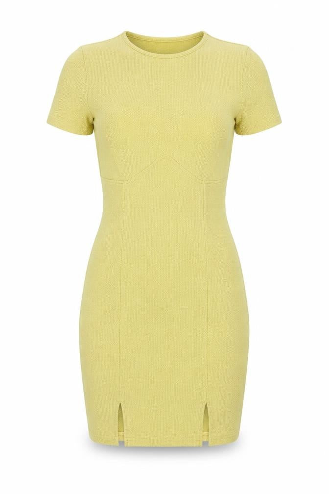 Front view of PRETTYLITTLETHING Women's Yellow Bodycon Dress -, size 6