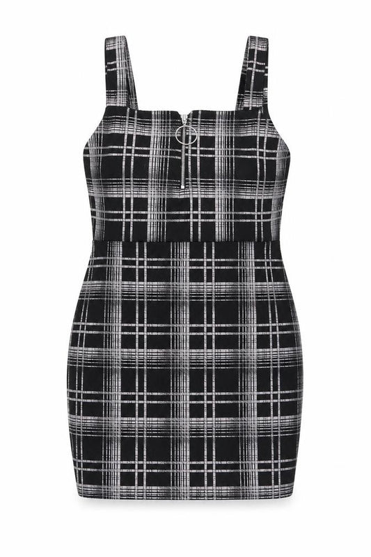Front view of Select Women's Black Plaid Pinafore Dress, size 16