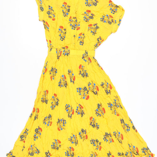 Weekday Women's Yellow Floral Collared Dress XS