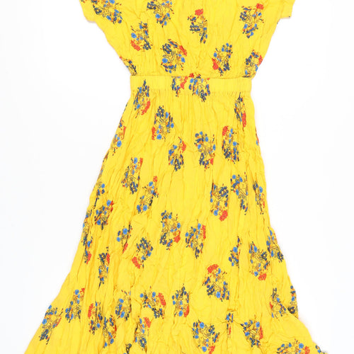 Weekday Women's Yellow Floral Collared Dress XS