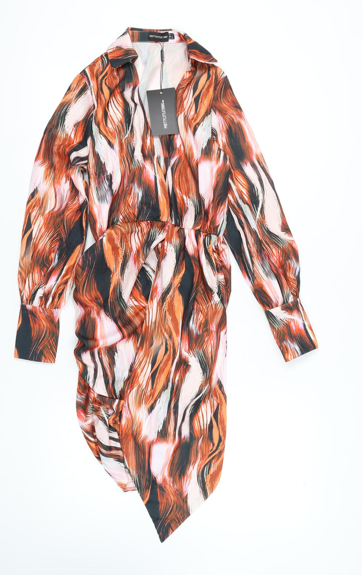 PrettyLittleThing Women's Multicoloured Asymmetric Shirt Dress Size 6