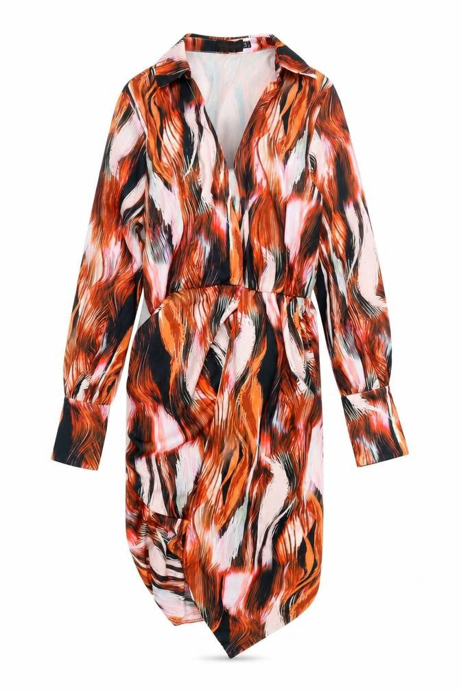 Front view of PRETTYLITTLETHING Women's Multicoloured Asymmetric Shirt Dress, size 6