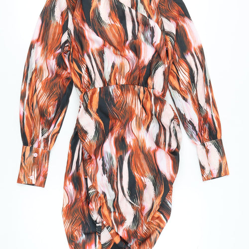 PrettyLittleThing Women's Multicoloured Asymmetric Shirt Dress Size 6