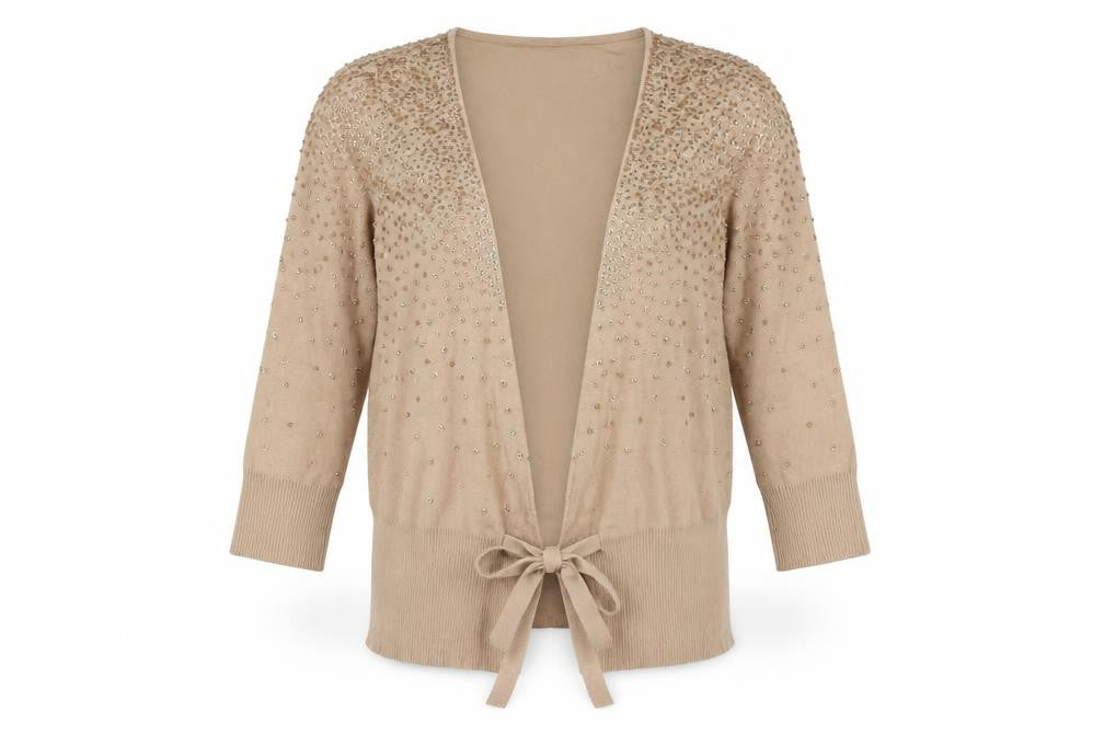 Front view of Coast Women's Beige Cardigan, Beaded 10