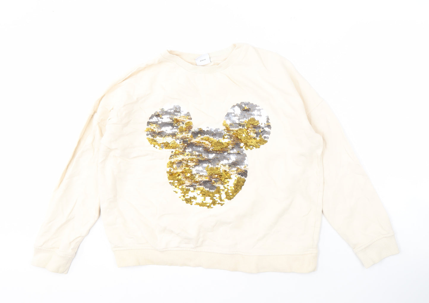 Disney Women's Beige Sequin Pullover Sweatshirt Size 12