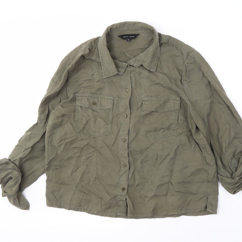 New Look Women's Green Button-Up Shirt Size 10