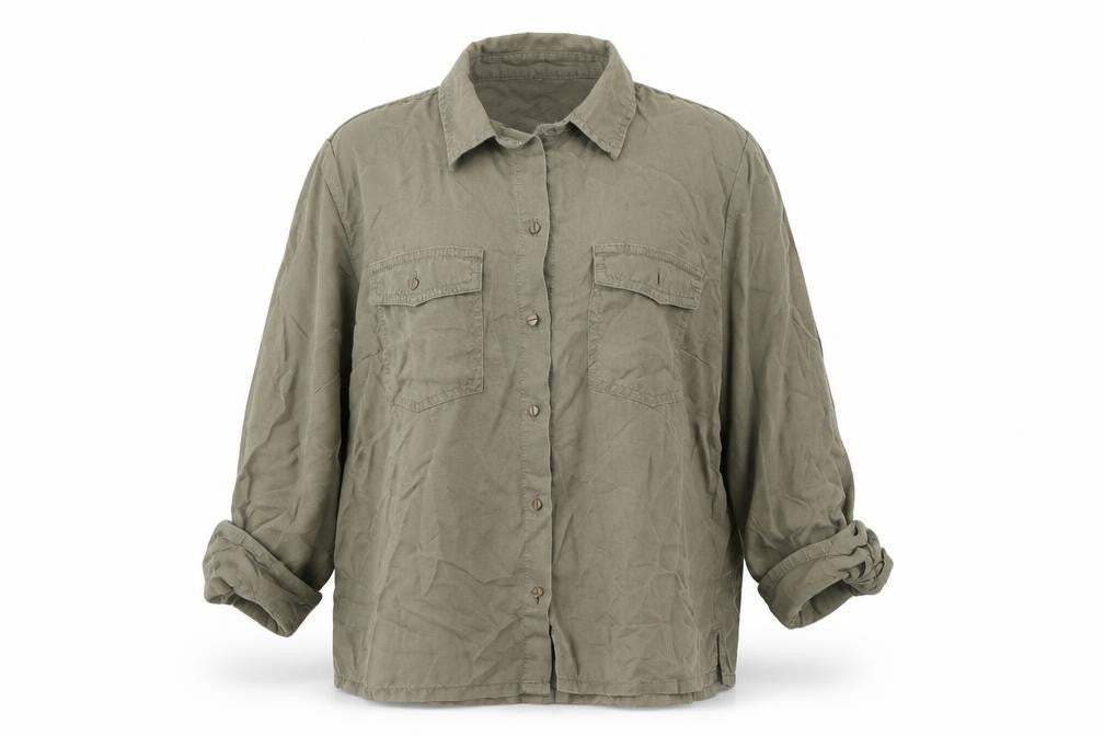 Front view of New Look Women's Green Button-Up Shirt, size 10