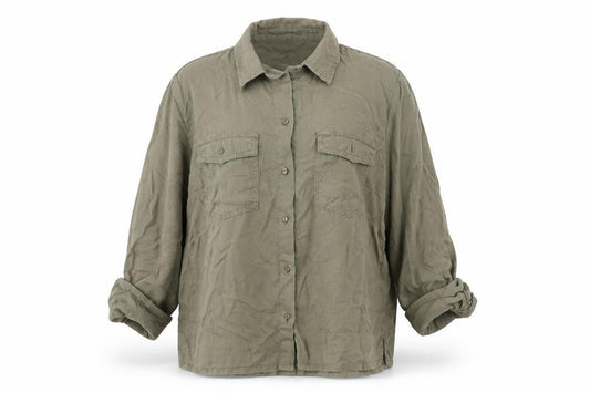 Front view of New Look Women's Green Button-Up Shirt, size 10