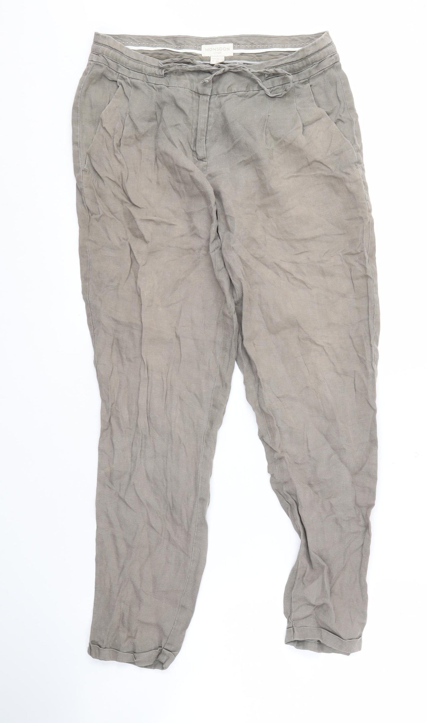Monsoon Women's Beige Linen Trousers Size 8