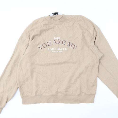 Bershka Beige Women's Pullover Sweatshirt Medium