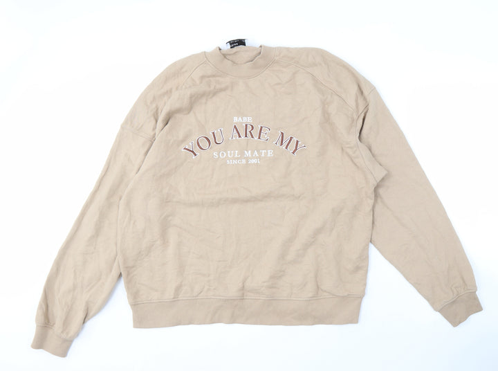 Bershka Beige Women's Pullover Sweatshirt Medium
