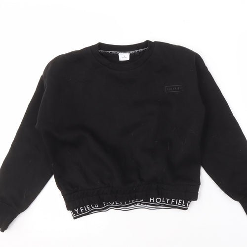 Holyfield Girls Black Pullover Sweatshirt S Logo Elastic Waist