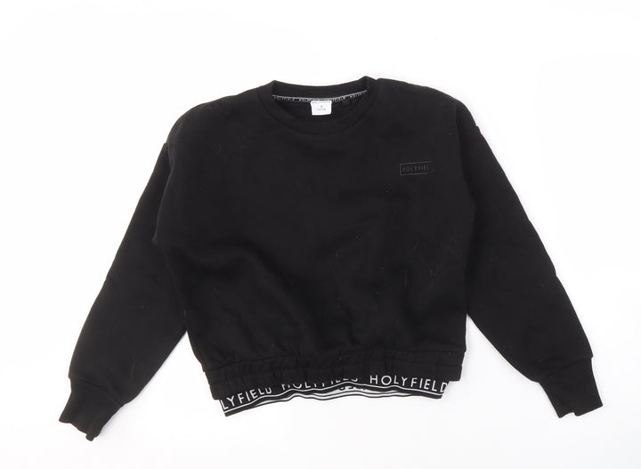 Holyfield Girls Black Pullover Sweatshirt S Logo Elastic Waist