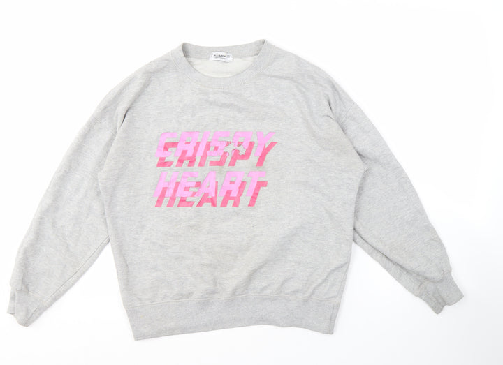 Pull&Bear Unisex Grey Graphic Print Sweatshirt S