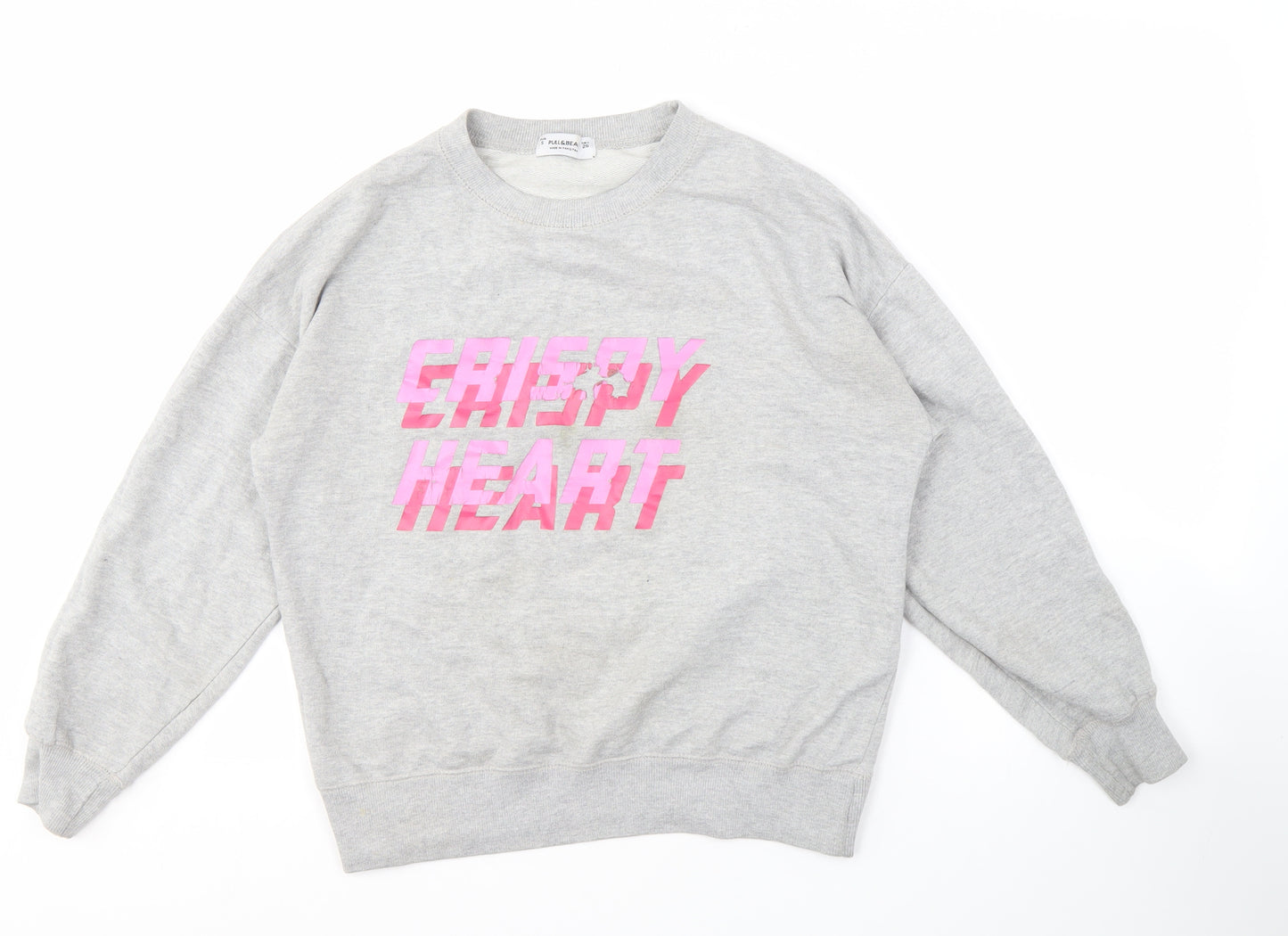 Pull&Bear Unisex Grey Graphic Print Sweatshirt S